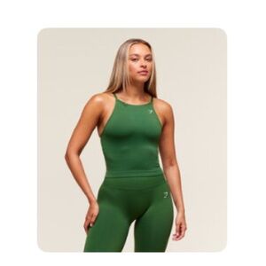 Gym Seamless High-Neck Crop Tank -Green